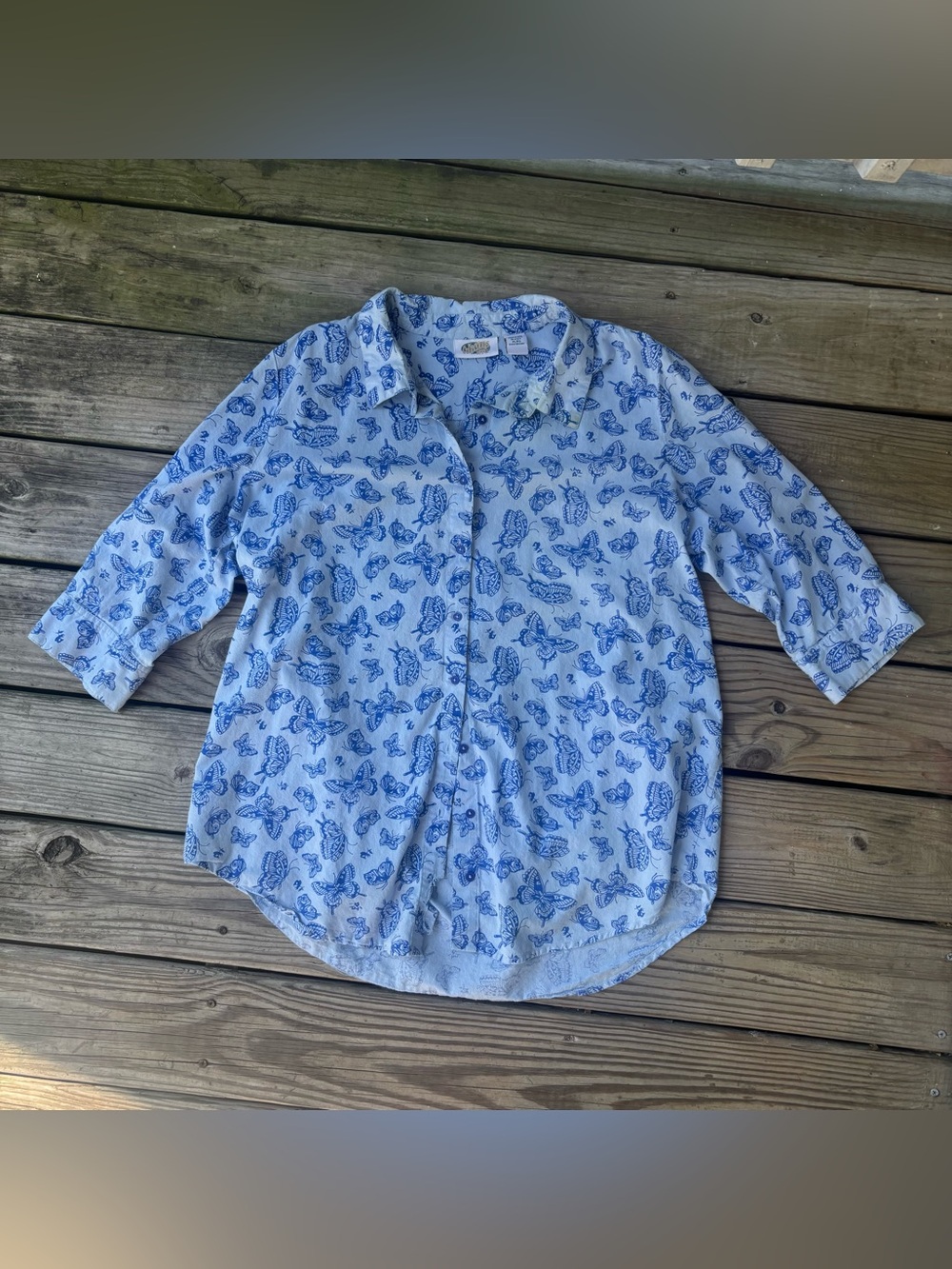 VTG Oversize Butterfly Cotton Button Up Shirt